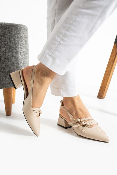 AlbiShoes Square Heel 4 cm Patent Leather Buckle Detailed Open Back Pointed Toe Business Office Daily Women's Shoes