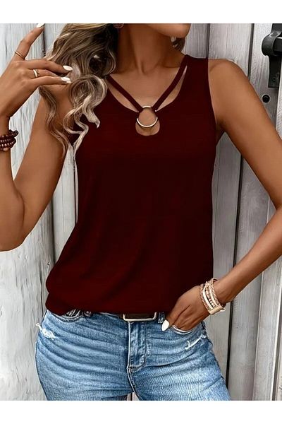 İpeksi Silky Women's Strap Neck Stripe Ring Detail Viscose Blouse