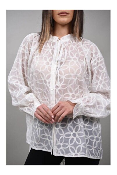 Y TWO WOMEN CAMASA CU BRODERIE SEMITRANSPARENTA CU GULER MAO LEONE Alb TALIE UNICA