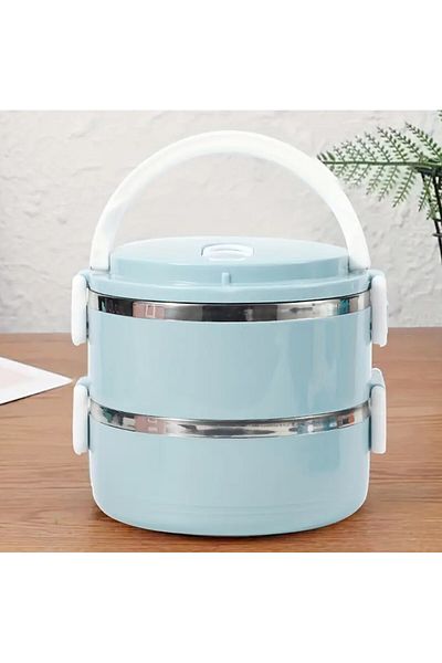 esdekor Blue 1Pc Double Layer Stainless Steel Insulated Lunch Box