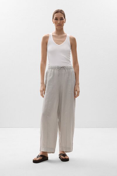 Oysho 100% Linen Barrel Trousers