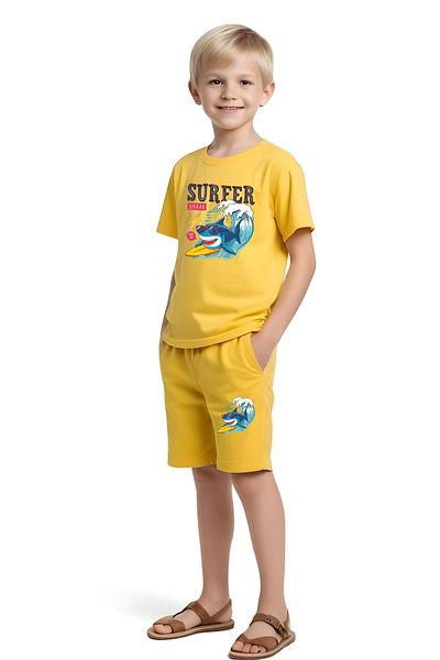 FYK KİDS Children's T-Shirt-Capry Surfer Printed Bottom-Top Set