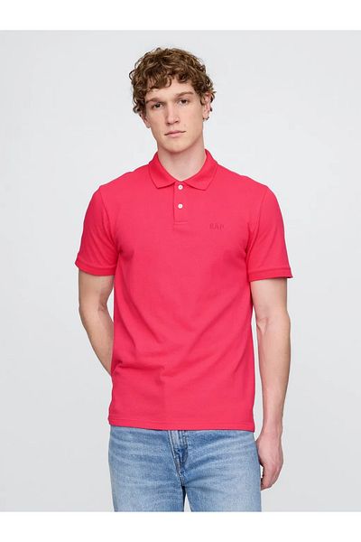 GAP Λογότυπο Piqué Polo Neck Ανδρικό T-Shirt φούξια