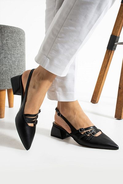 AlbiShoes Women's Square Heel 4 cm Buckle Detailed Open Back Pointed Toe Business Office Daily Women's Shoes