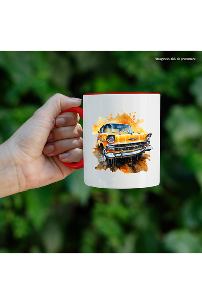 StoryGift Romania Classic Car Mug, Chevy, Watercolor, Paint Drops, Multicolor 330 ml, With ,STG.