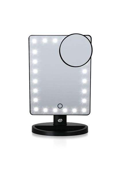 RİO BEAUTY Rio Mmsp Led Illuminated Cosmetic And Makeup Mirror, Touch Lights, 180° , 4xaa, 10x Zoom, Black