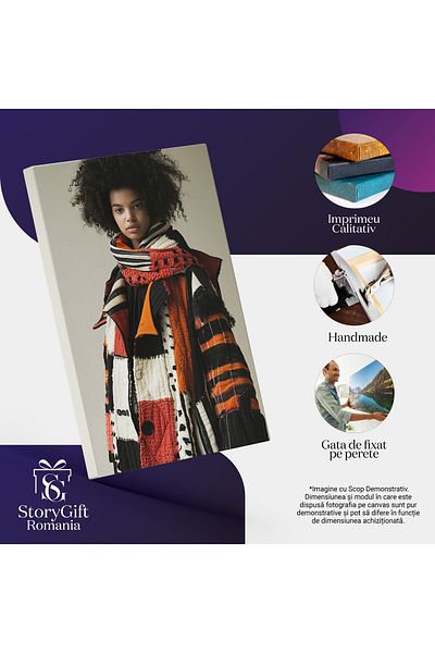 StoryGift Romania Tablou Canvas: Fata Cu Par Cret Si Negru Imbracata In Palton Gros Cu Fular Si Chip Blajin Pict