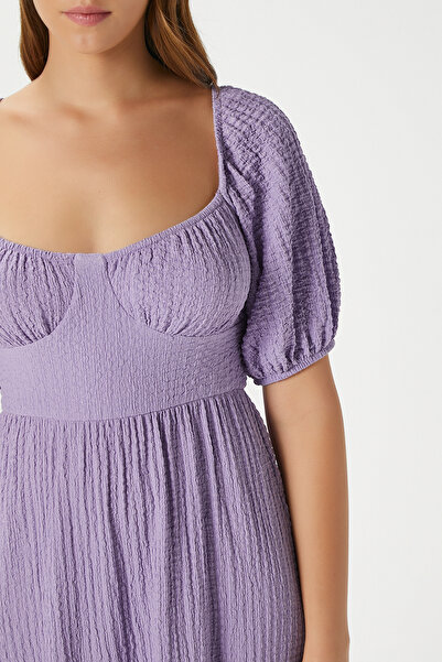 Ritnice Women's Isabella Back Detailed Seersucker Texture Lilac Lycra Dress 12238