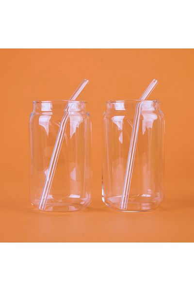 İpek Silk 2-Piece Glass Cup with Straw - Transparent - 540 ml