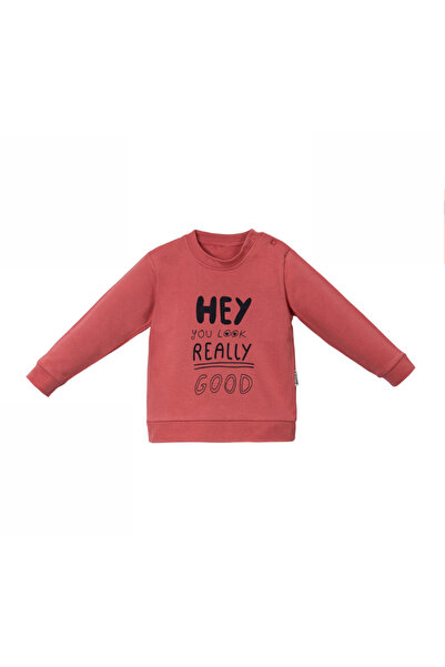 Lolons Hey Baskılı Erkek Çocuk Sweatshirt Nar Çiçeği