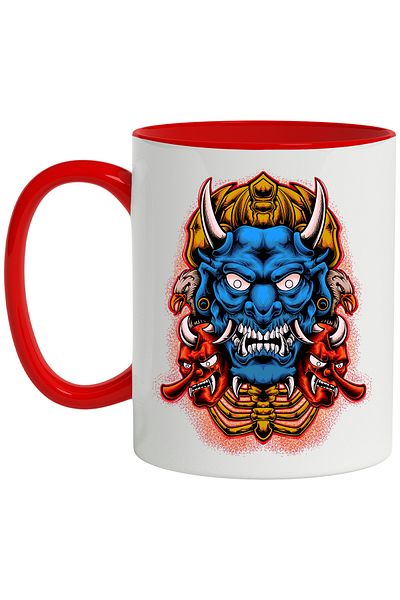 StoryGift Romania Mug With Oni Mask, Eagle, Asian, Skeleton, Horns, Demon, Multicolor 330 ml, C, Cu,STG