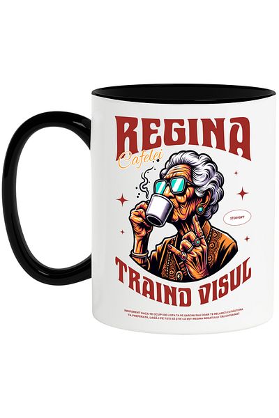 StoryGift Romania Grandma the Queen of Coffee Mug, Family of Coffee Lovers, 330ml, Ceramic with Handle, With, STG
