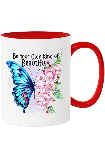 StoryGift Romania Butterfly mug with one blue wing and the other made of poppies with a message, With ,STG