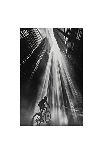 StoryGift Romania Tablou Canvas: Om Pe Bicicletă În Razele Soarelui Pe Stradă...