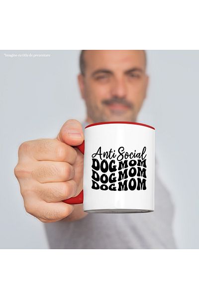 StoryGift Romania Mug for antisocial dog mothers with red handle, with red handle STG, STG, STG
