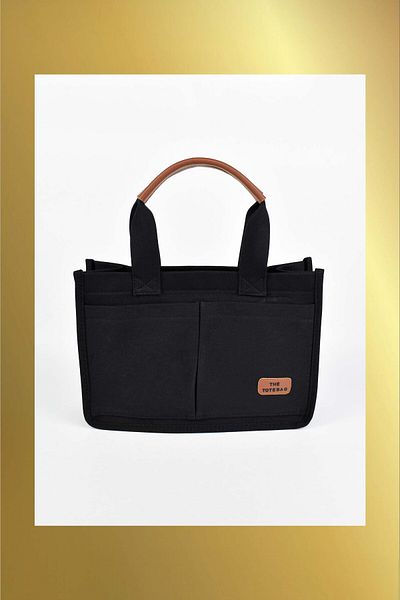 Biriz Moda Women's Canvas Fabric Multi-Compartment Daily Hand and Shoulder Bag - Black