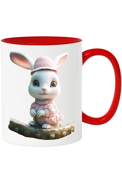 StoryGift Romania Mug With White Rabbit Dressed in Pink Dress, Adorable, Fluffy, Furry,,Ceramic, , With ,STG