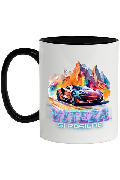 StoryGift Romania Cana Cu Mesaj Viteza Si Pasiune, Masina Sport, Munte, Multicolor 330 ml, Ceramic, Cu ,STG