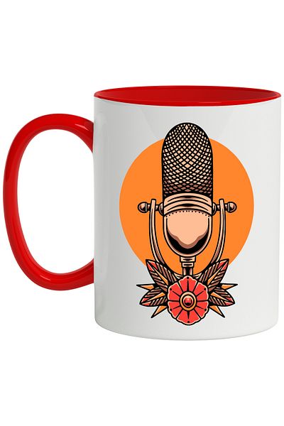 StoryGift Romania Microphone Mug, Circle, Flower, Spikes, Leaf, Retro, Multicolor 330 ml, Ceramic, With ,STG