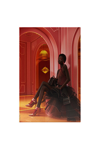 StoryGift Romania Tablou Canvas Black Female Cu Cercei Si Pantofi Cu O Poseta...