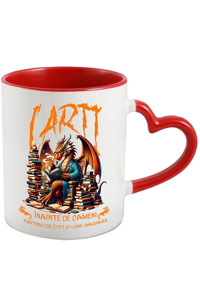 StoryGift Romania Dragon Reading Mug, Books Before People, 330ml, Ceramic with Red Heart Handle, With ,STG