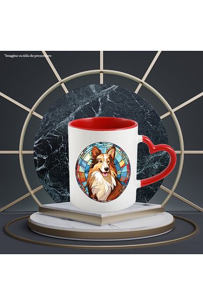 StoryGift Romania Mug with a happy dog ​​in mosaic style, illustration, glass, abstract, for love, With ,STG