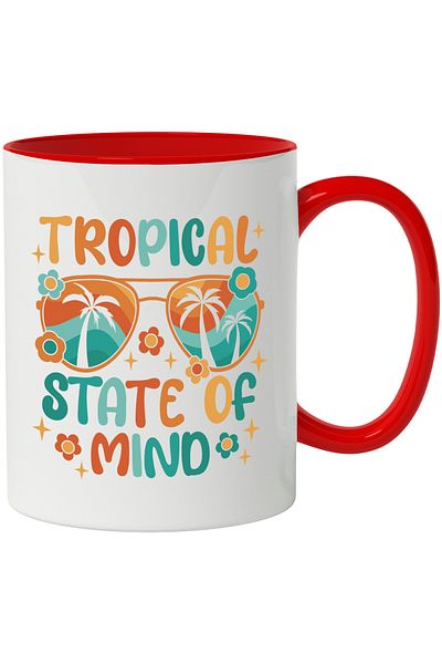 StoryGift Romania Mug With Message Tropical State Of Mind, Stars, Glasses, Hippie, Multicolor 330 ml, With ,STG