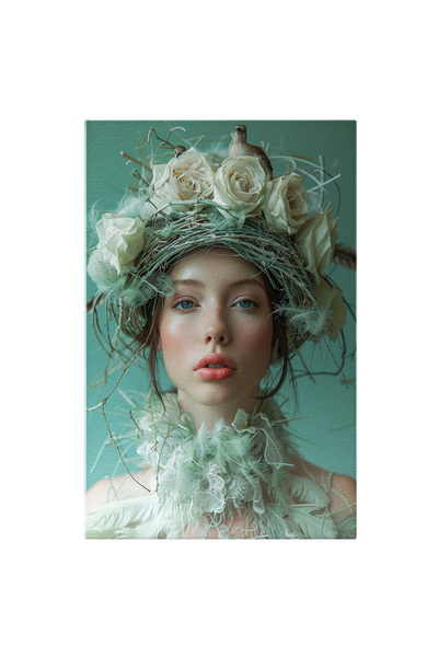 StoryGift Romania Tablou Canvas Fata Cu Ochi Albaștri Și Cuib De Prepelițe Pe...