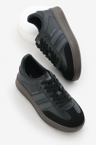 Tonny Black Αθλητικά παπούτσια Unisex Μαύρα καπνιστά χοντρά Thermo Sole Side Stripe Lace Up