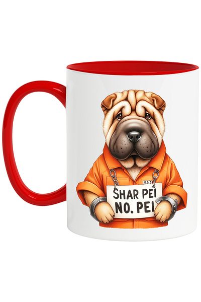 StoryGift Romania Mug with a Shar Pei dog in prison, illustration, handcuffs, sad, uniform, With, STG
