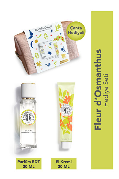 Roger&Gallet Fleur d’Osmanthus Çiçeksi-Meyvemsi Kadın Parfüm ve El Kremi 30ml Pembe Makyaj Çantalı Hediye Set