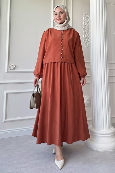 InStyle Elastic Button Detailed Skirt Tile Suit