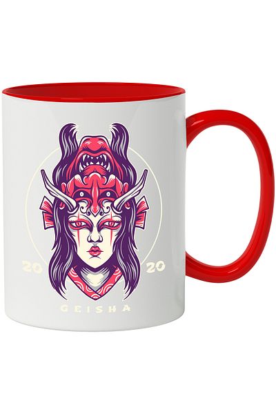 StoryGift Romania Mug With Message Geisha, Mask, Oni, Woman, Horns, Bow, Multicolor 330 ml, Wax, With ,STG