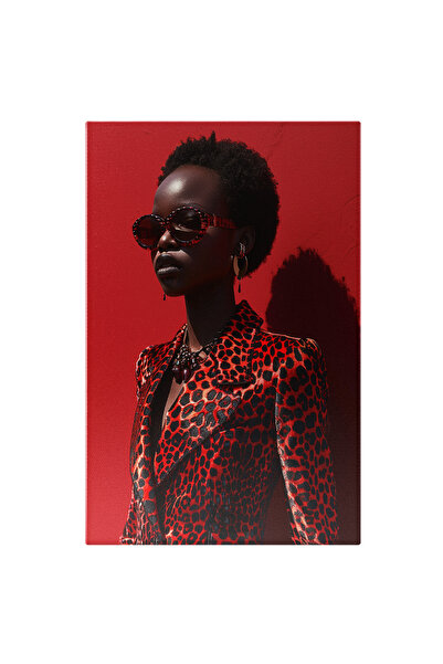 StoryGift Romania Tablou Canvas Doamna In Costum Rosu Cu Pete Negre Si Ochela...