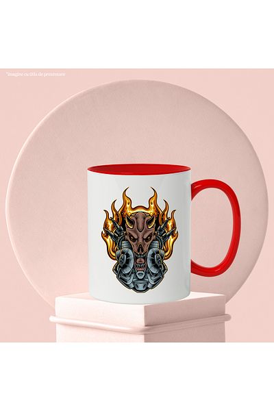 StoryGift Romania Demon Head Mug, Cables, Flames, Fire, Robot, Mecha, Multicolor 330 ml, Ce, Cu, STG