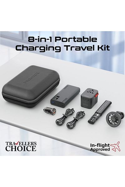 Promate 7 in 1 Portable Essential Electronic Accessories Travel Kit - Black
