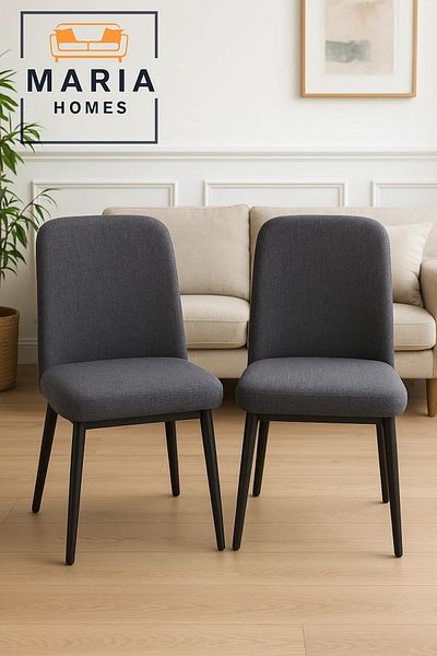 MARIA HOMES Dark Grey Fabric Dining Chair – Upholstered Seat with Black Legs for Home, Office, or Café Use