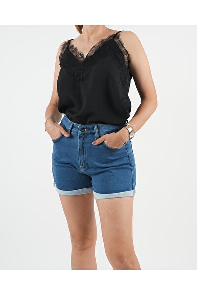 Parla Sports Şort Denim Likralı Katlı Paça