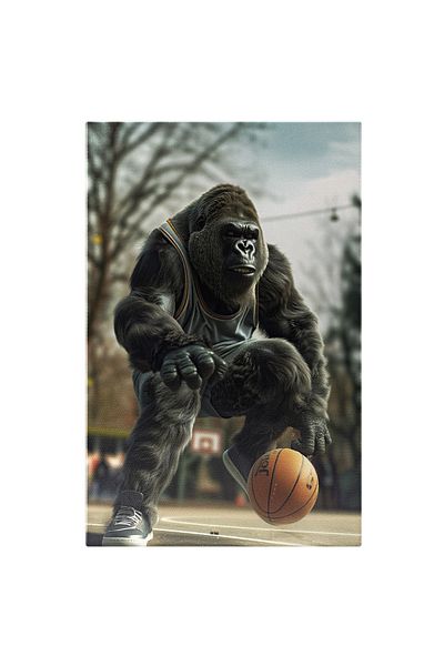 StoryGift Romania Tablou Canvas Gorilă Sportivă Animal Sălbatic Pe Terenul De Baschet În Echipament Cu Minge , Pi