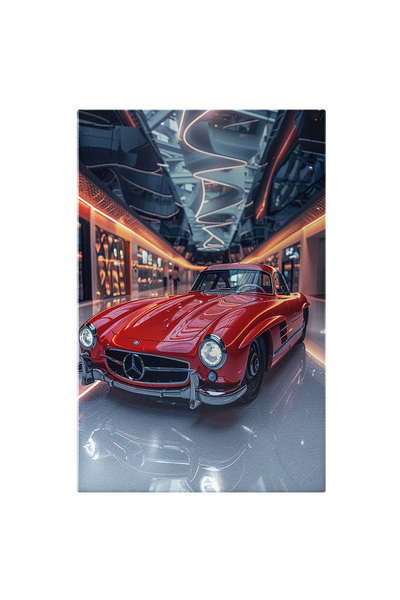 StoryGift Romania Tablou Canvas Vintige Red Car Mercedes Stationeaza In Mijlocul Unui Mall Cu Lumini Multe Si Ma