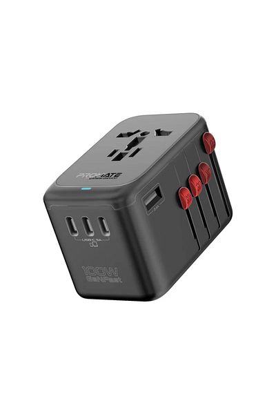 Promate TripMate-GaN100 4-Port (3 Type-C and 1 USB-A) Fast Charging Wall Charger - 100W - Black
