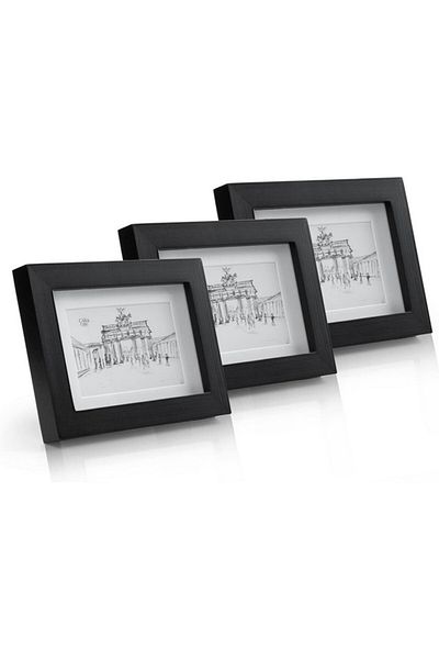 CASA Set 3 rame foto cu panou de sticla 10 x 15 cm cu suport din lemn, negru,Casa Chic