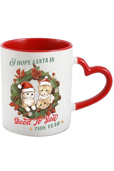 StoryGift Romania Kitten mug with the message "I hope Santa is good to you this year", Merry Christmas, With ,STG