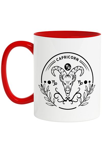 StoryGift Romania Mug with Capricorn zodiac sign, illustration, zodiac sign, astrology, symbol, sign, animal, fr, Cu, STG