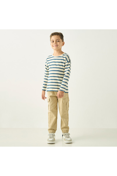 Juniors Striped Crew Neck T-Shirt With Long Sleeves