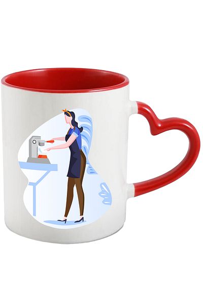 StoryGift Romania Espresso Mug, Coffee, Cup, Multicolor 330 ml, Ceramic with Red Heart Handle, With ,STG