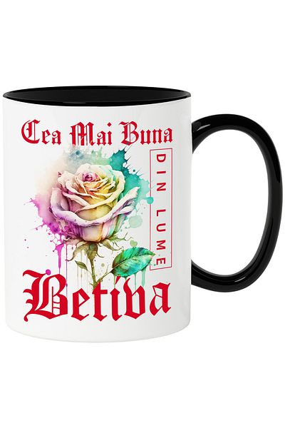 StoryGift Romania Mug With Text The Best Drunkard In The World, Flower, Colorful Rose, Waterco, With ,STG