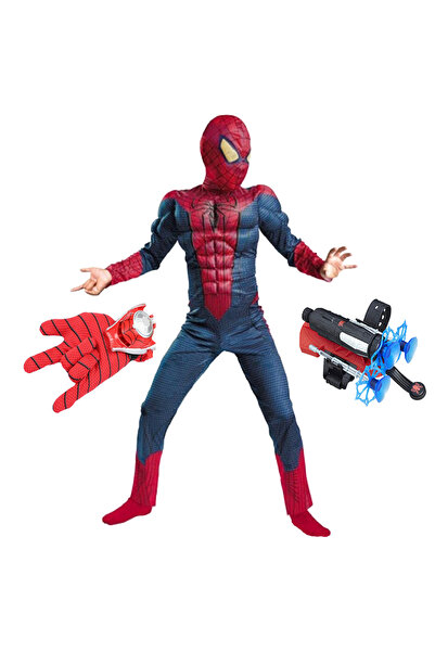 KidMania Set costum Spiderman cu muschi si doua lansatoare pentru baieti 100-...