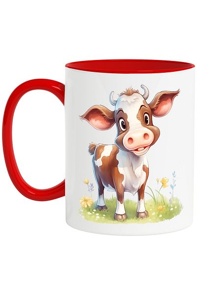 StoryGift Romania Mug with a surprised cow | illustration | on the field | pasture | nature | grass | ver, Cu,STG