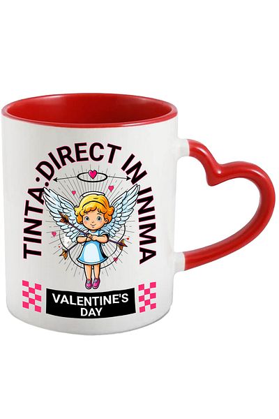 StoryGift Romania Mug Angel of Love Arrows Target Heart, 330ml, Ceramic with Red Heart Handle, With ,STG